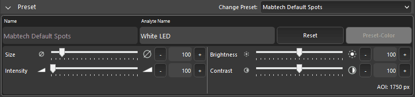 Click to enlarge Parameters for the Mabtech Spots algorithm in Apex